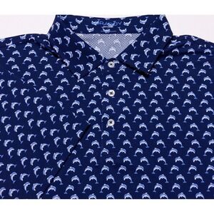 B DRADDY Sport Performance Polo Shirt Dolphins All Over Print AOP Blue Large L